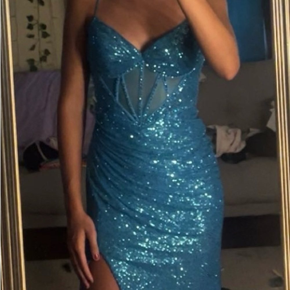 Dazzling Teal Sequin Gown